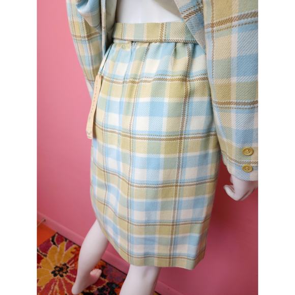Vintage 1960's Deadstock Plaid in Blue, White, Yellow Skirt Suit | XS to Small - Picture 7 of 14